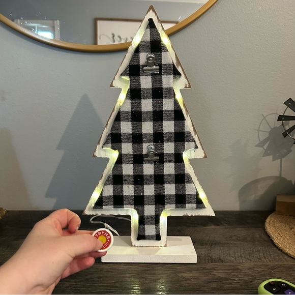 Black and white light up Buffalo Christmas Tree Photo Holder Decor - Picture 3 of 5
